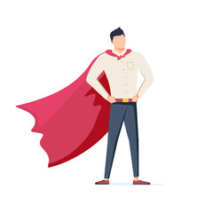 Young super business man, executive worker in superhero cloak on top of office building. Motivation and ambition, ceo.