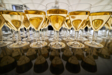 Beautiful glass goblets. glasses for wine. Beverages.