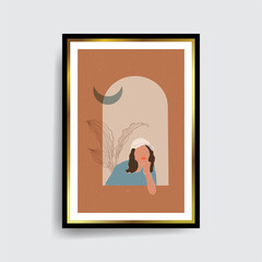 Abstract Portrait of contemporary women. Fashion girl silhouette face, modern woman, poster, vector illustration, 