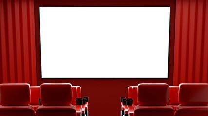 3d render of movie theater with monitor for product display
