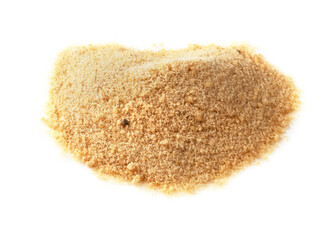pile of granulated Coconut sugar closeup on white