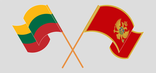 Crossed and waving flags of Lithuania and Montenegro