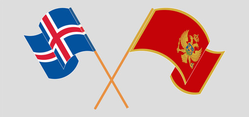 Crossed and waving flags of Iceland and Montenegro