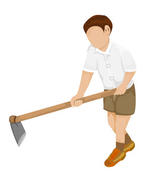 isolated boy student with hoe on white background