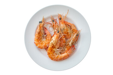 Barbecued shrimp on white background