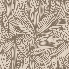 BEIGE BACKGROUND WITH BROWN PLANT ELEMENTS IN VECTOR