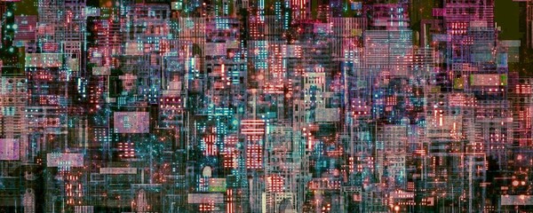 Fototapeta premium Futuristic city, surreal art, architecture painting, abstract of building, panorama