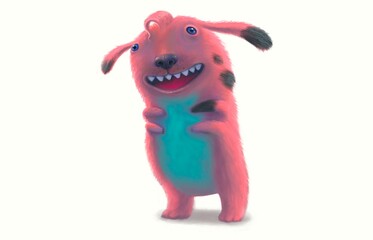 Cute monster character design isolated on white background, painting illustration, funny animal