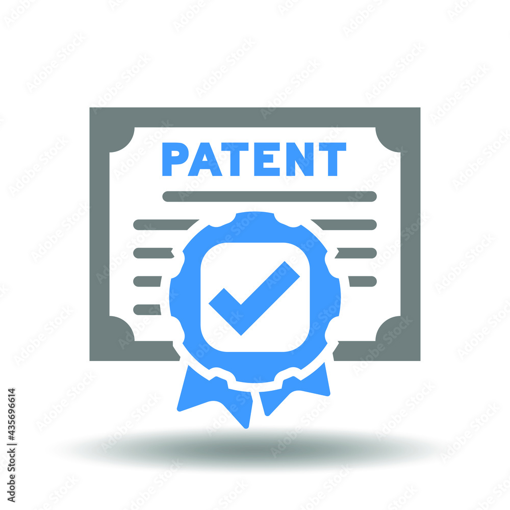 Aufkleber patent document with stamp and check mark vector illustration. patented document certificate icon.