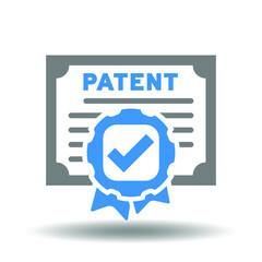 Patent document with stamp and check mark vector illustration. Patented document certificate icon.