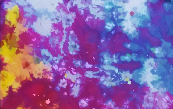 Tie dye background Geometric pattern texture Vector illustration Shibori Abstract batik brush seamless and repeat pattern design Bright, red, yellow, white, purple colors Paint splatter © JulsIst