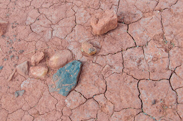 Pink dry and cracked barren desert floor in the Arizona Desert. - 435697293