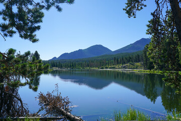 Fototapeta na wymiar View of mountains and lake at Rocky Mountain National Park, Colorado, USA