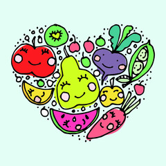 Fun fruit illustration in a heart shape.