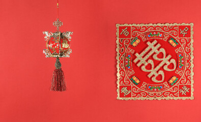 Chinese New Year, red lantern on red background