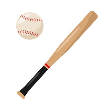 Baseball Bat and Ball. Sport equipment elements.