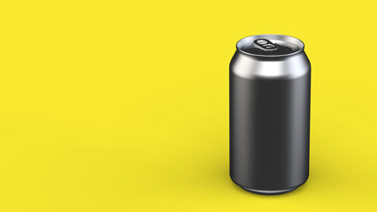 3d render aluminum beer or soda can on a yellow background. Modern design style of minimalism. Backgrounds for kitchen interior