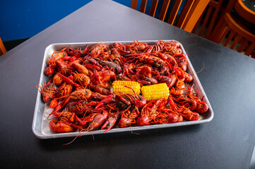 Boiled Crawfish with Yellow Corn on the Cob