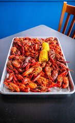 Boiled Crawfish with Yellow Corn on the Cob