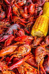 Boiled Crawfish with Yellow Corn on the Cob