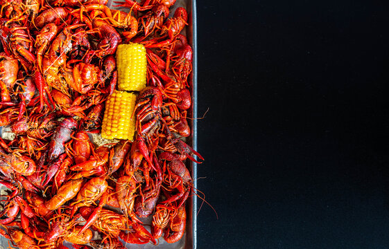 Boiled Crawfish with Yellow Corn on the Cob