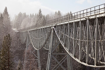 Umea, Norrland Sweden - May 1, 2021: old steel bridge for cars across the river