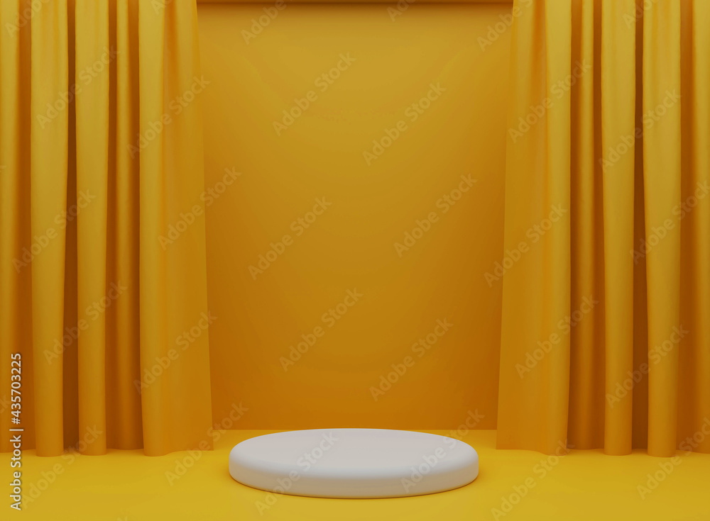 Poster futuristic 3d rendered stage design with empty space on a yellow room backdrop. abstract free copy s