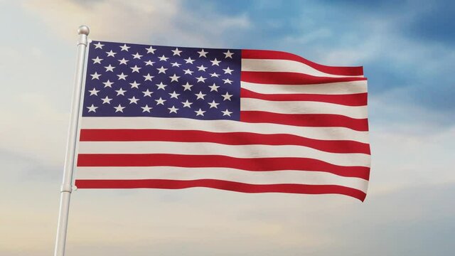 Modern United States Flag Waving High in the Sky in a Bright Day light. 3D Rendered Latest Waving flag in 4K.