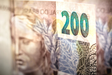 The detail of the two hundred reais bill. The real is the currency of Brazil. 