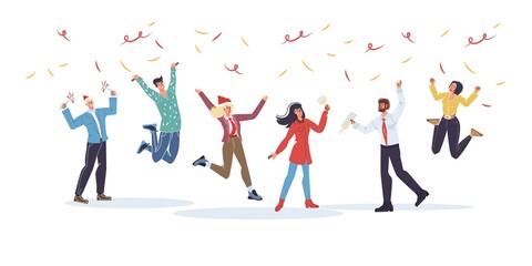 Vector cartoon flat characters friends in happy mood,rejoice together,friendly team of young people at party celebrate -communication,emotions,friendship,social concept