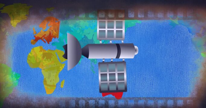 Animation of satellite flying over world map