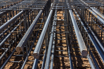 Construction rebar steel work reinforcement at the construction site. Steel bar construction for...