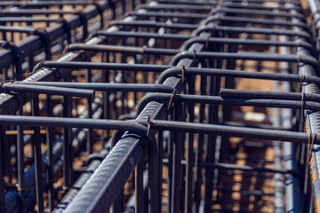 Construction rebar steel work reinforcement at the construction site. Steel bar construction for concreting