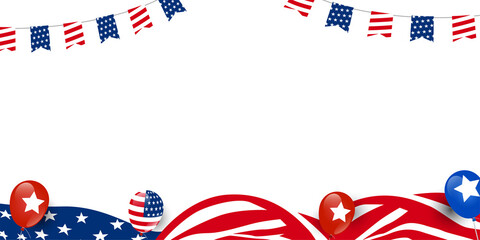 The USA waving flag, balloon promotion advertising banner template for Brochures, Poster Banner. Vector illustration.
