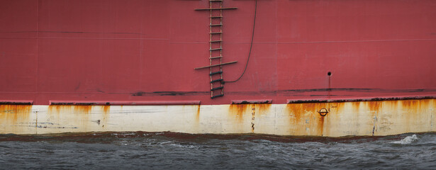 exterior of a red ship hull