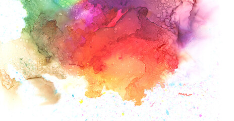 Art Abstract paint blots background. Alcohol ink blue colors. Marble texture. Horizontal long banner.