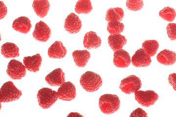 Raspberries on white background