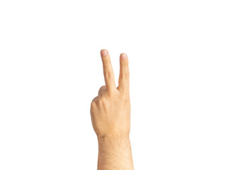back hand isolated on white background doing two peace sign