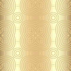 Fototapeta na wymiar Lines gold 3d seamless pattern. Vector textured silk background. Ornamental repeat golden backdrop. Luxury line art floral ornaments. Beautiful flowers. Ornate design. For wallpapers, cards, prints