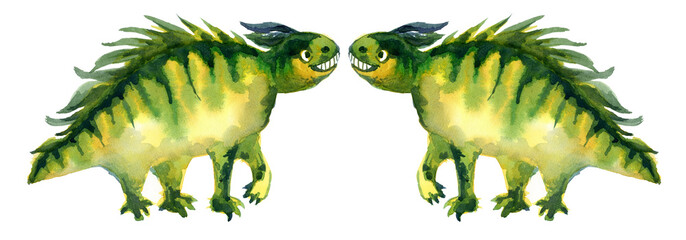 The two dragons look at each other. Twin dragons. Mirror reflection.