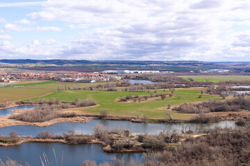 Obraz premium Set of lagoons seen from above, in a Spanish countryside landscape