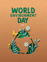 World Environment Day green paper cut leaf card