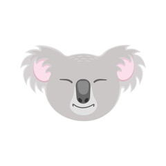 Cute sleeping koala face. Australian bear head in childish style for greeting or invitation card, nursery or baby shower party design, carnival mask. Vector flat illustration.