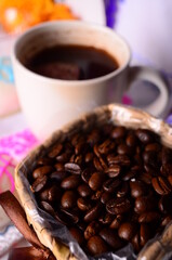 cup of coffee, coffee beans