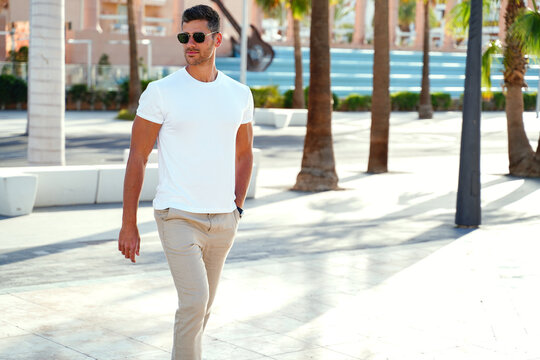 Fototapeta Handsome young man portrait. Men wearing fashionable sunglasses