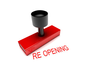 3d Max REOPENING. Red stamp with a text REOPENING to show that the office or shop, back to normal.