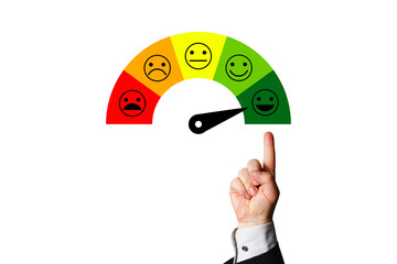 Customer, employee or project stakeholder satisfaction on maximum. Satisfaction concept.