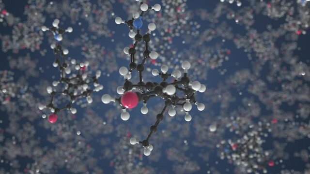 Molecule of Mifepristone. Molecular model, looping seamless 3d animation