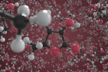 Molecule of sotolone, ball-and-stick molecular model. Scientific 3d rendering