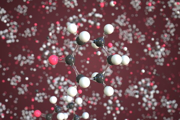 Cyclohexanone molecule made with balls, scientific molecular model. Chemical 3d rendering